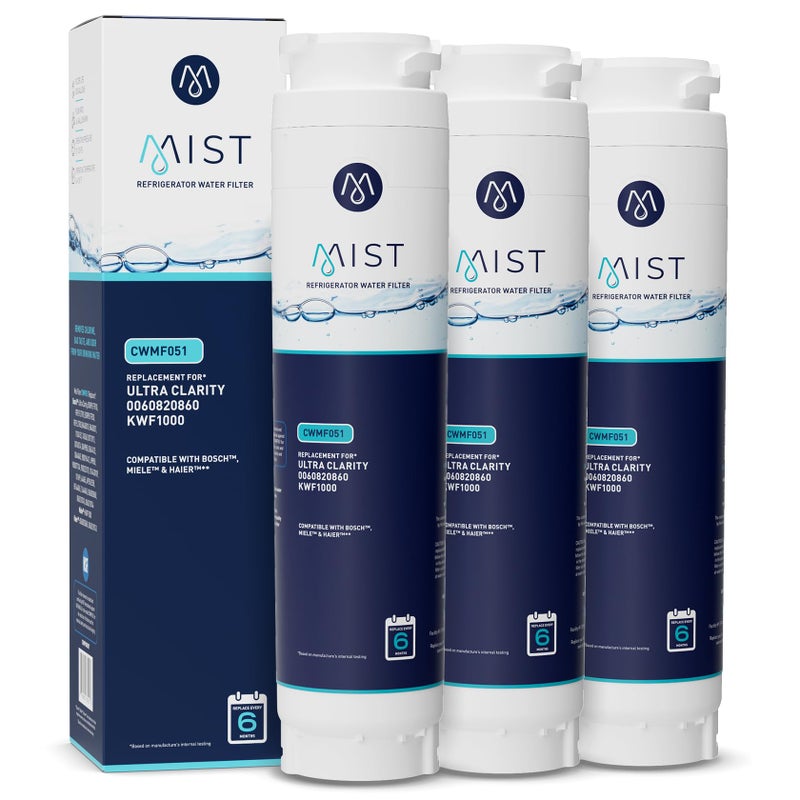 Mist Ultra Clarity Water Filter Replacement for Bosch, Refrigerator Water Filter compatible with 644845, 9000077104, 9000194412, Haier 0060820860, 0060218744, Miele KWF1000 (3 pack) - Image 1